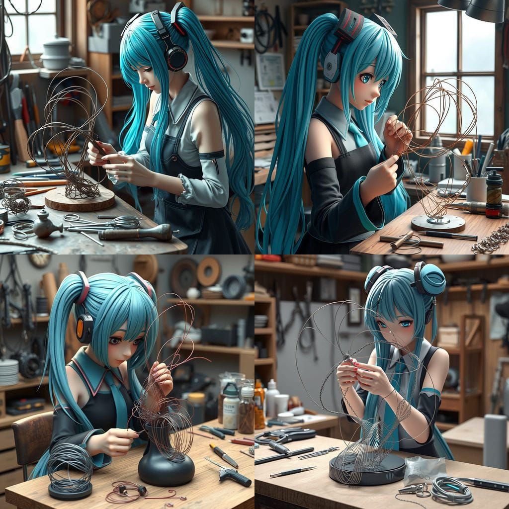 Hatsune Miku: Abstract Wire Sculpture in Detailed 3D Anime A...