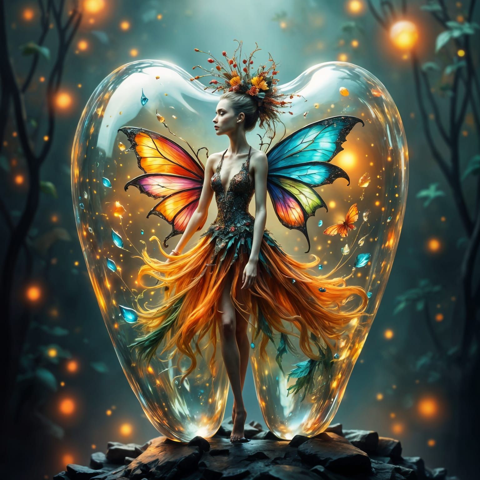 Glass Fairy Woman Inside a Tooth in Ethereal Art Style