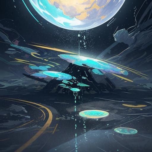 Iridescent Fuel on Asphalt in Digital Art Style