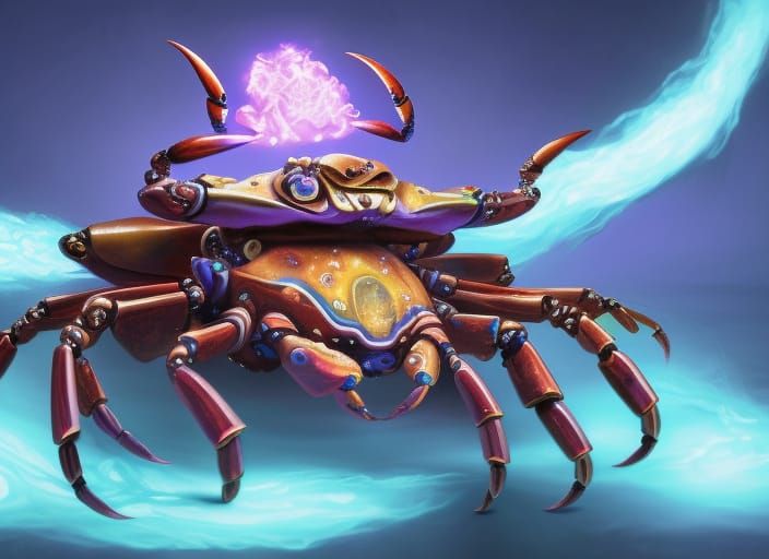 Mecha Crab Wizard in Iridescent Splash Art Style