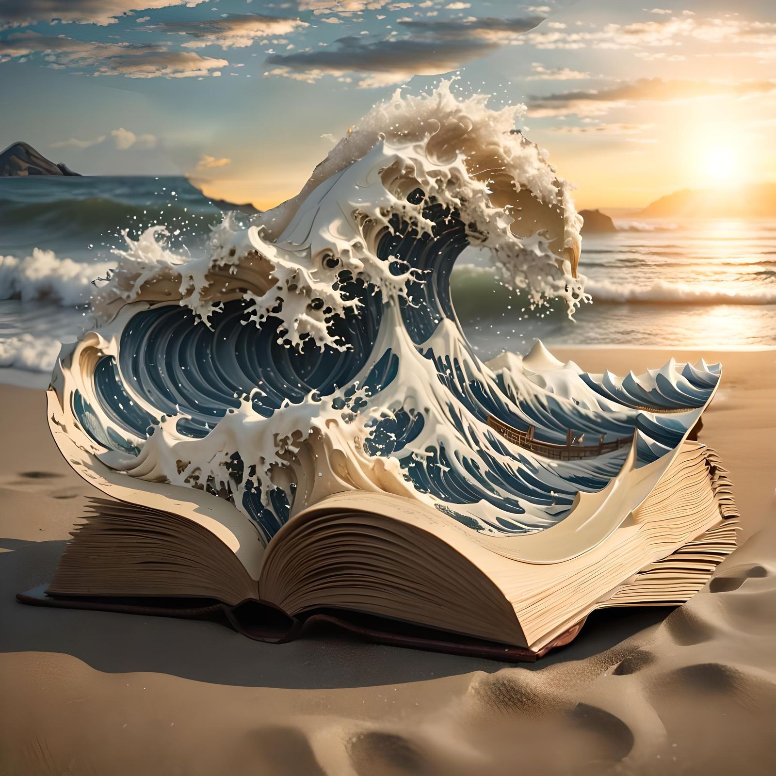 Hokusai Wave Erupts from Ancient Japanese Book