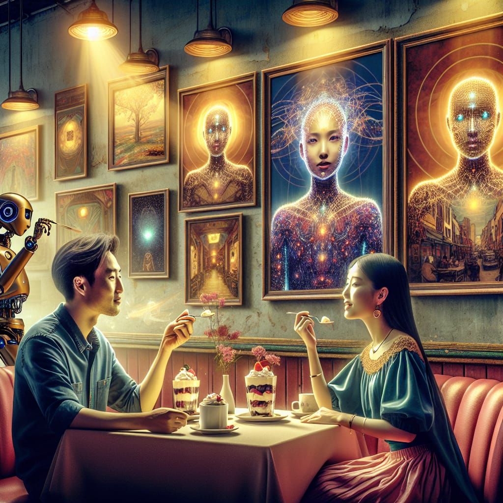 Romantic Moment with AI Art and Warm Ambiance in Art Nouveau...