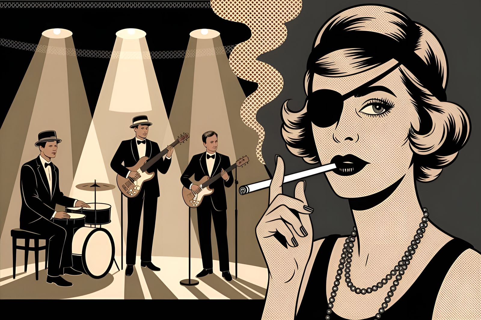 Flapper Girl in Sepia Pop Art Jazz Club