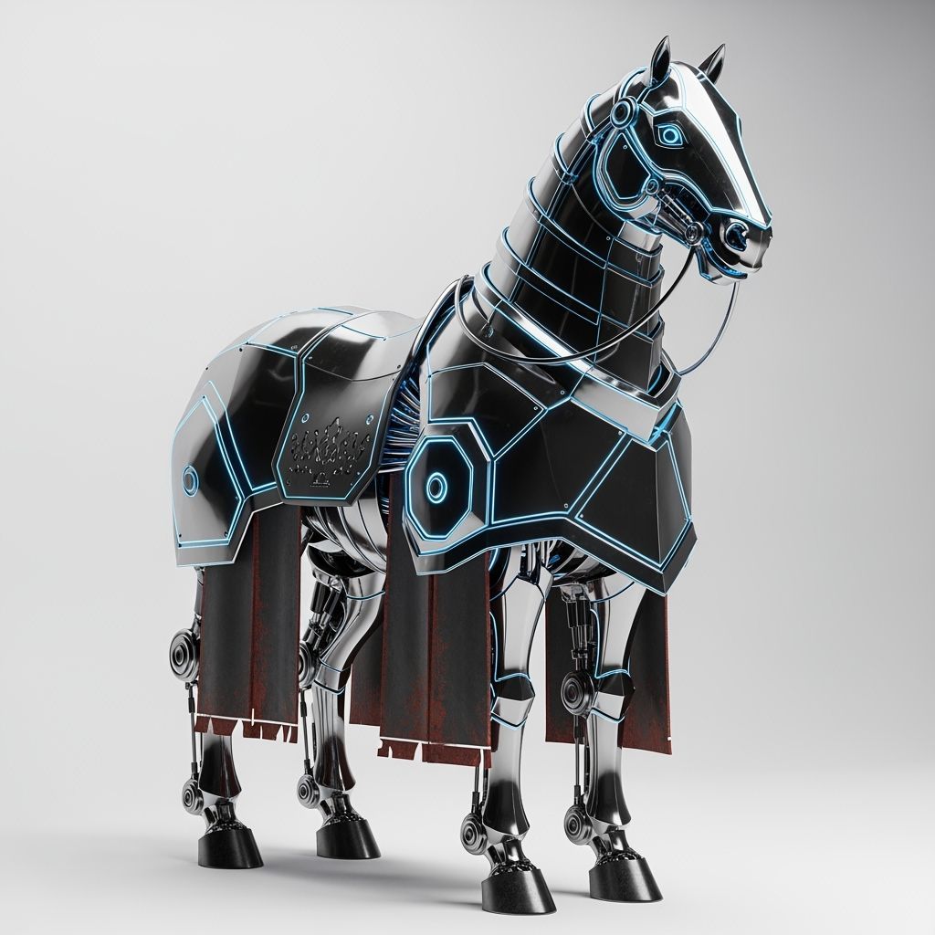 Majestic Steel Horse with Chrome Armor and Neon Accents