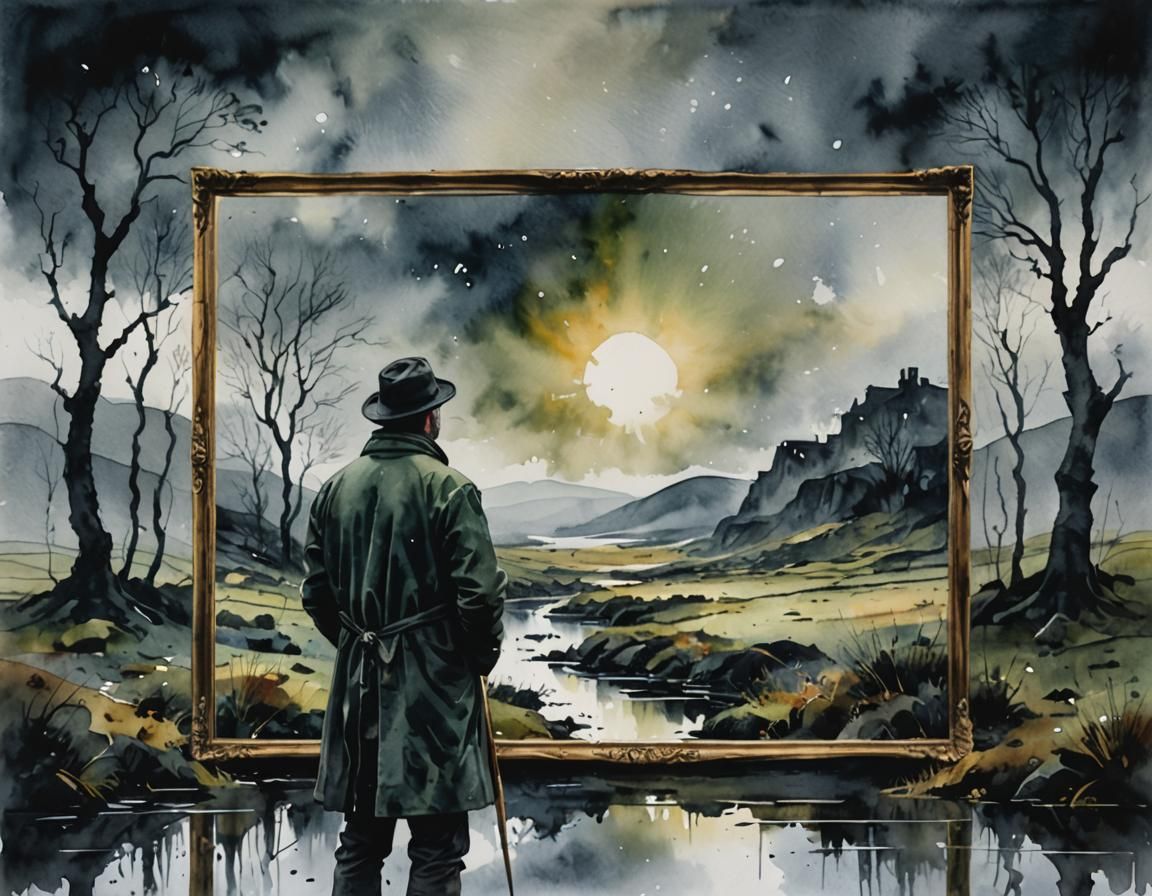 Painter Reflecting Irish Moors in Watercolor Mist