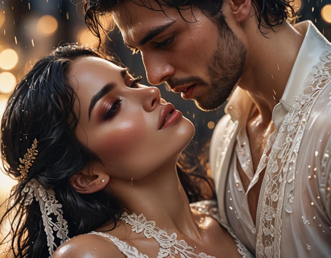 Passionate Kiss in Hyperrealistic Oil Painting