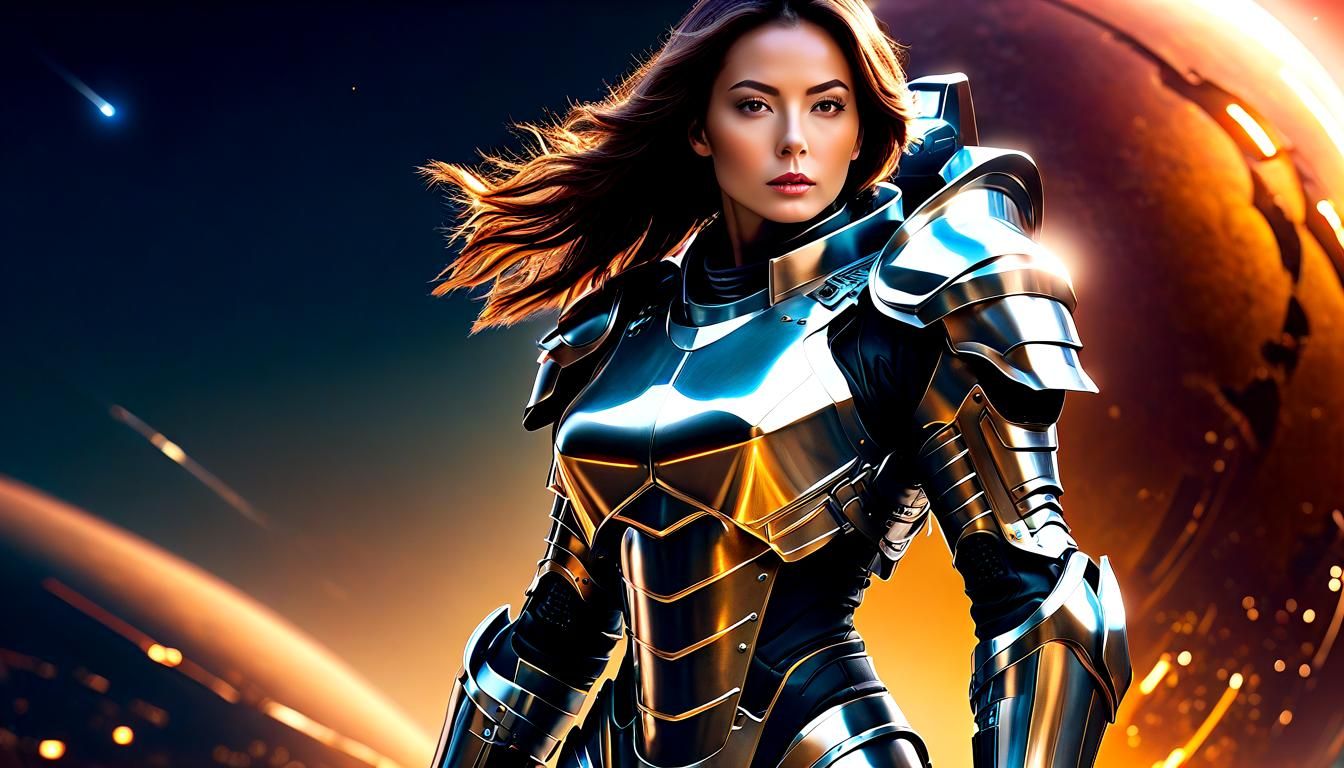 Sci-Fi Female Warrior in Power Suit Armor