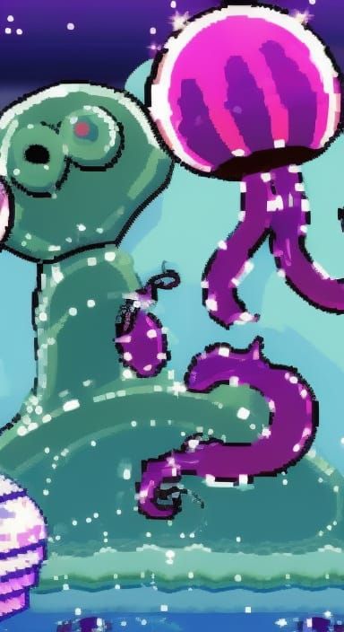 Pixel Jellyfish vs Sea Monster