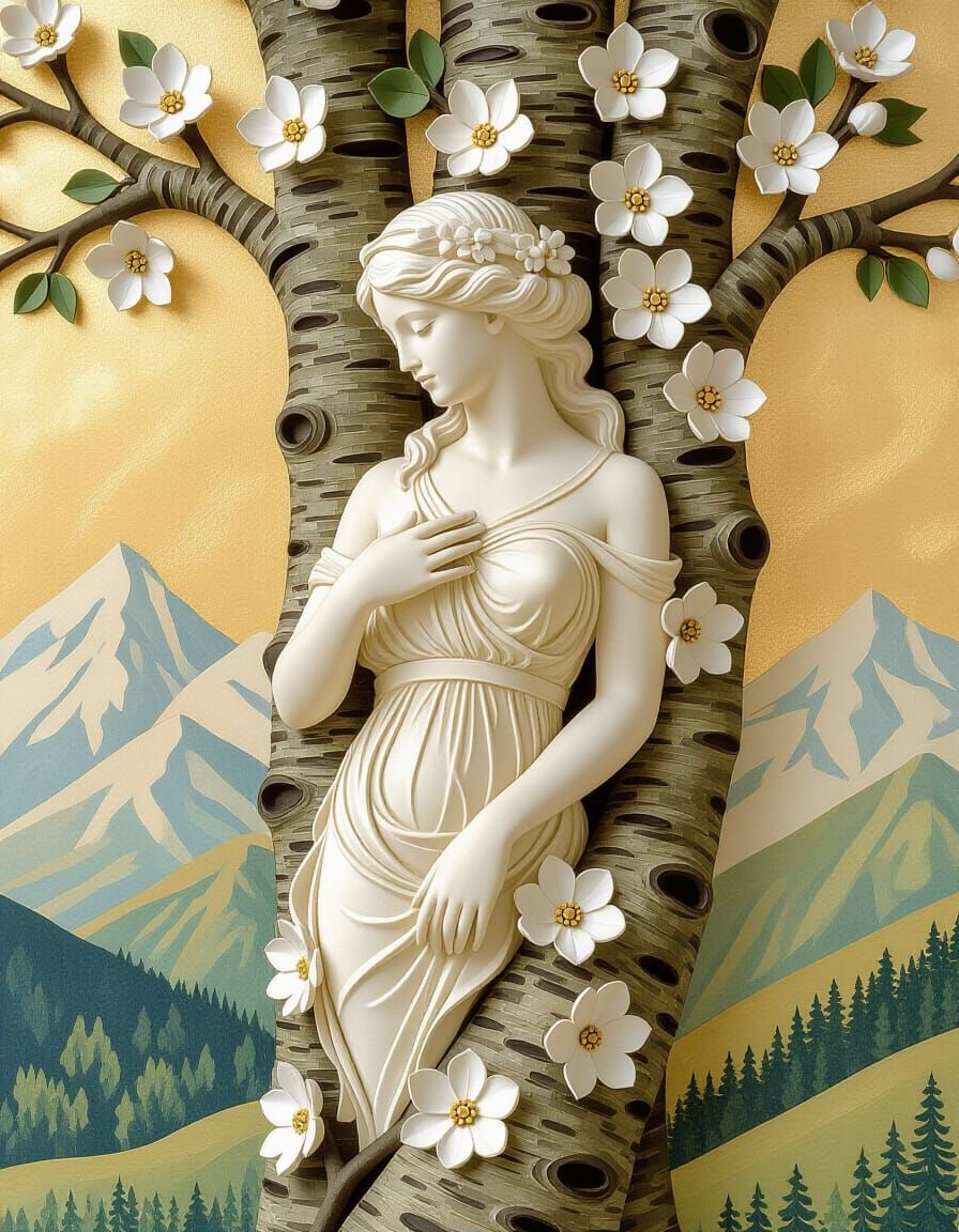 Art Nouveau Statue in Alpine Landscape