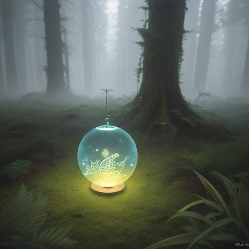 Hero with Glowing Map in Mystical Forest