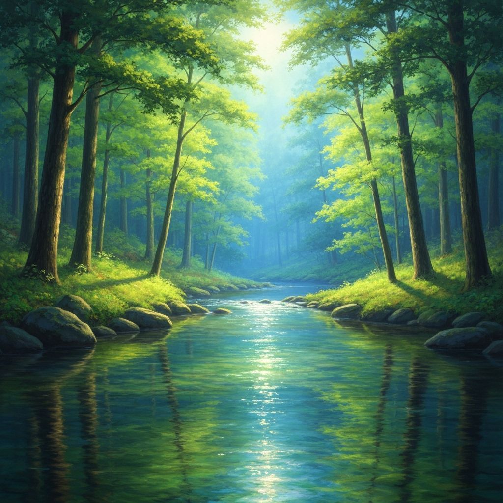 A breathtaking landscape of Crystal Creek Woods, with a clea...