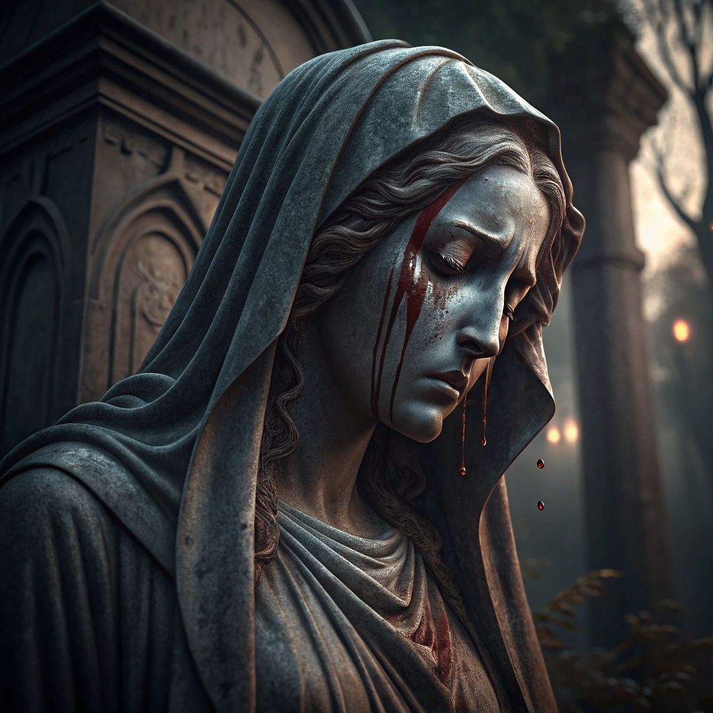 Statue Crying Blood Tears: Haunting Image