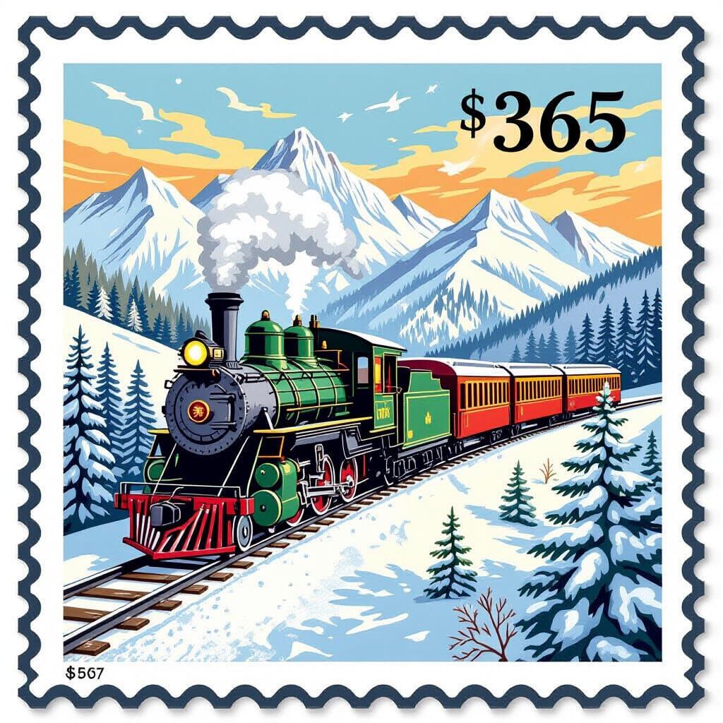 Christmas Train on Nostalgic Postage Stamp