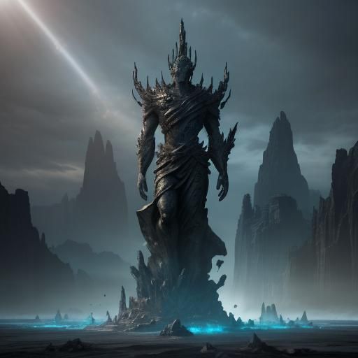 Colossal Shattered Statue Radiating Energy, Digital Art