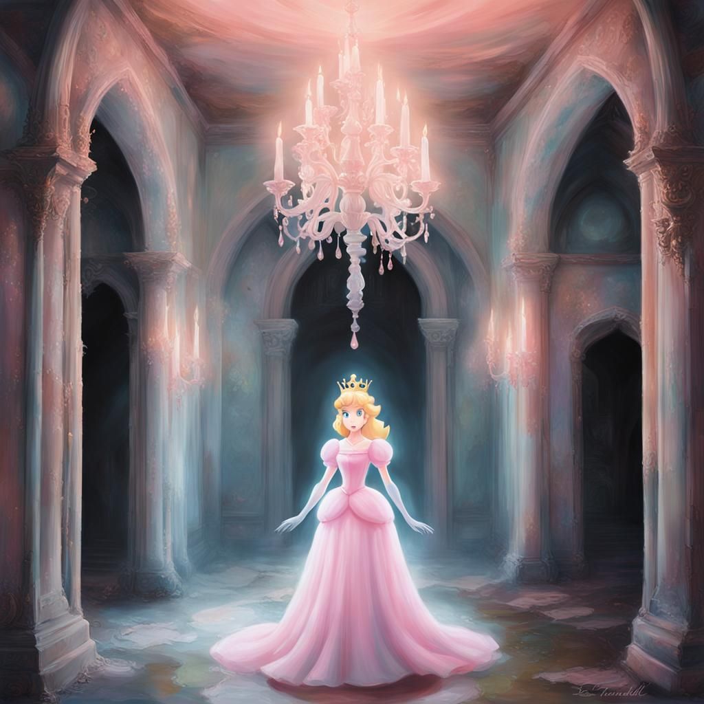 Ghostly Princess Peach in Surreal Portrait