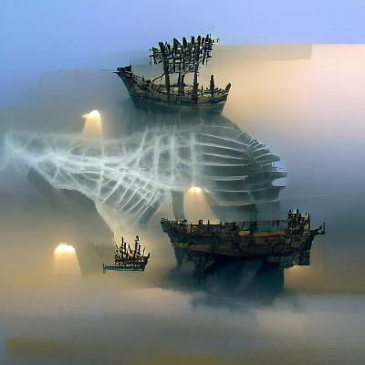Skeleton Ship Emerging from the Mist