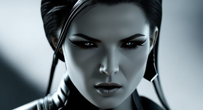 Grim Gothic Witch in Black and White Rendering