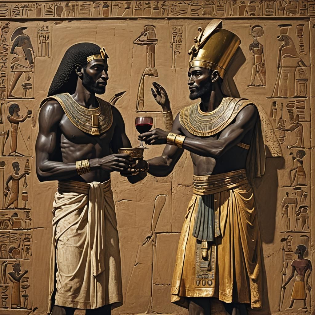 Pharaoh Receives Wine from Dark-Skinned Man