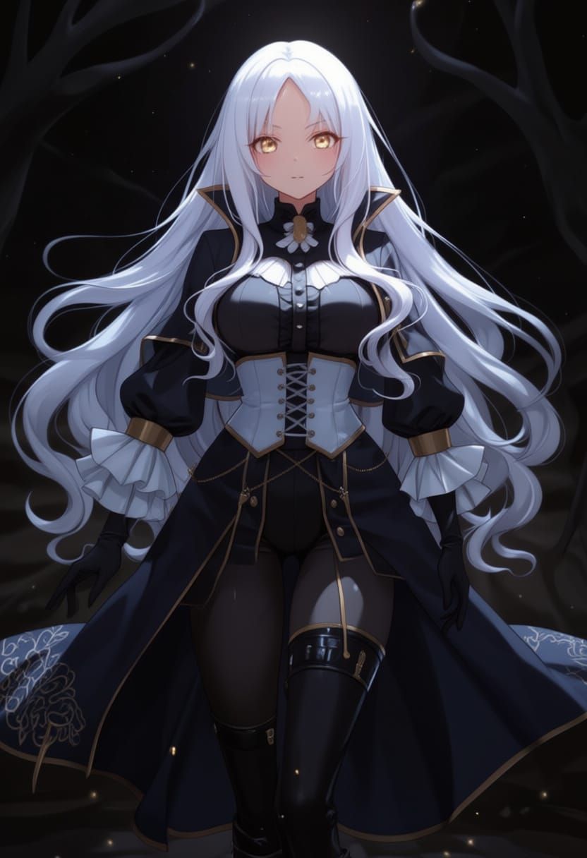 Elegant Gothic Woman with White Hair and Gold Eyes