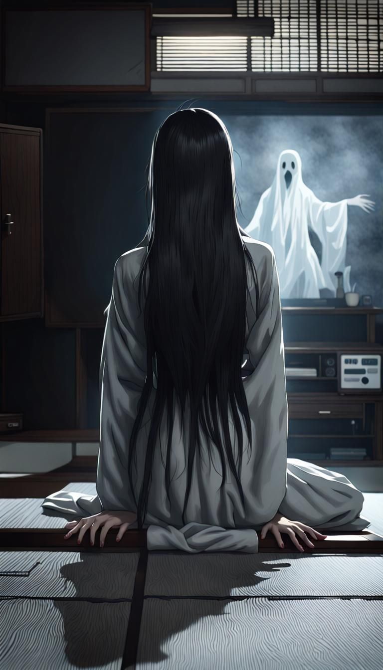Sadako watching TV