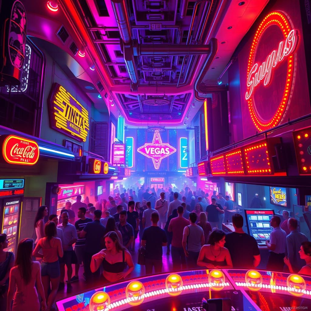 Vibrant Vegas Nightclub Alive with Neon Lights