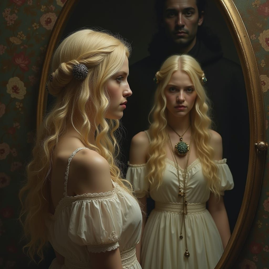 Ethereal Woman in Enchanted Twilight, Inspired by Caravaggio...