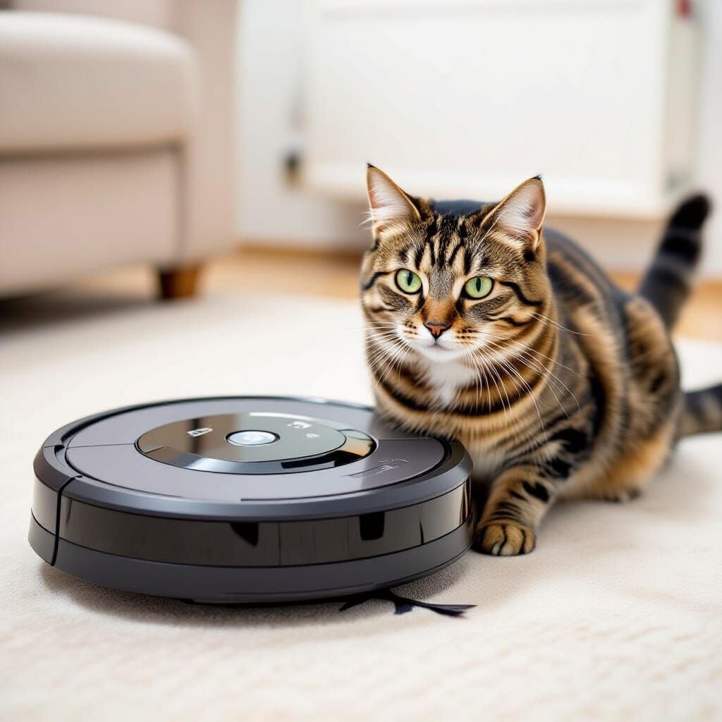 Cat Battles Roomba Vacuum in Daily Struggle