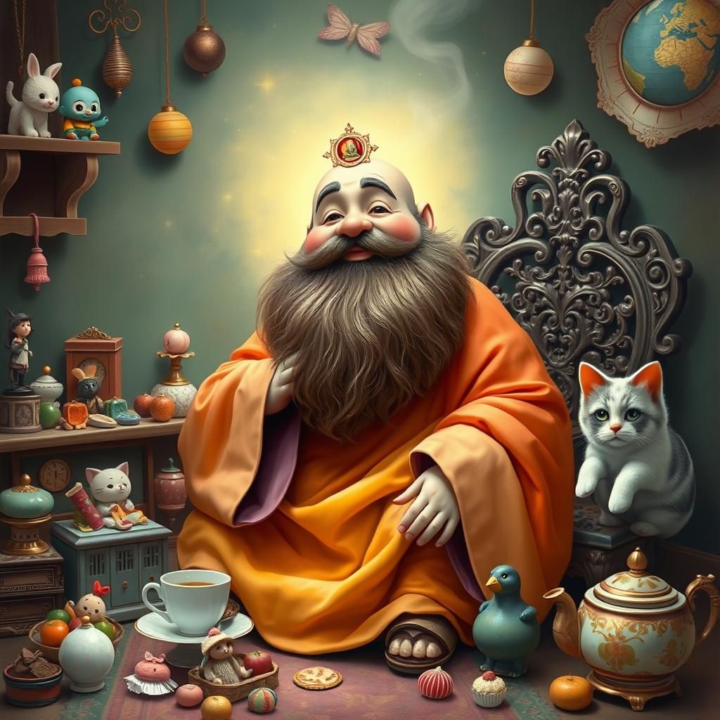 Benevolent Bearded God in Pop-Surrealist Style