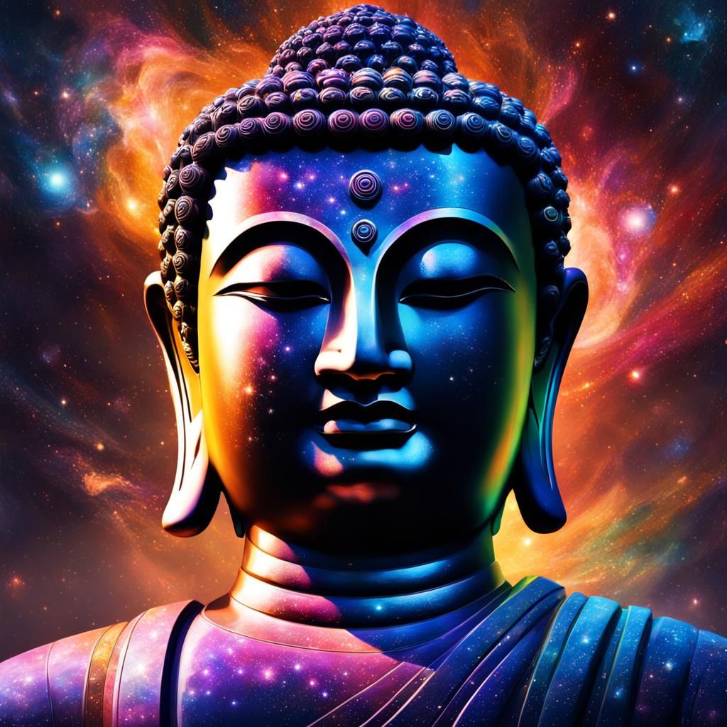 Buddha in Galaxy: Hyperrealistic Splash Art