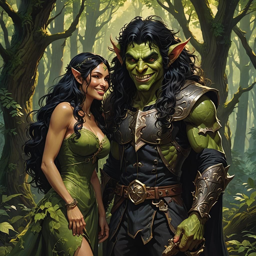 Goblin Man and Beautiful Woman in Forest