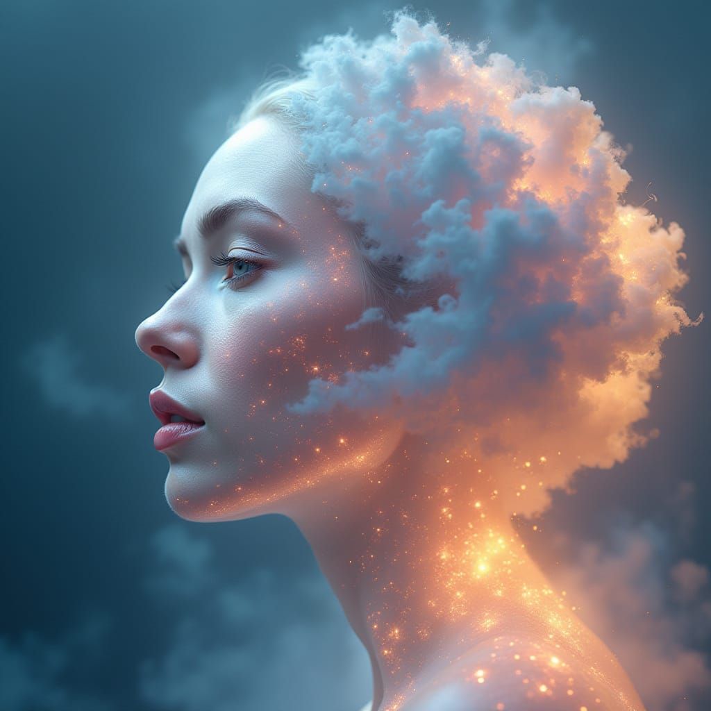 Ethereal Cloud Goddess with Iridescent Glow