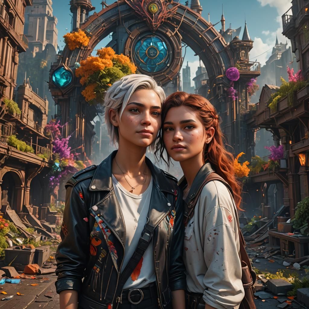 Modern Lesbian Couple in Detailed Digital Painting