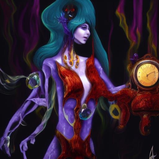 Surreal Genderbending Satureya in Psychedelic Landscape