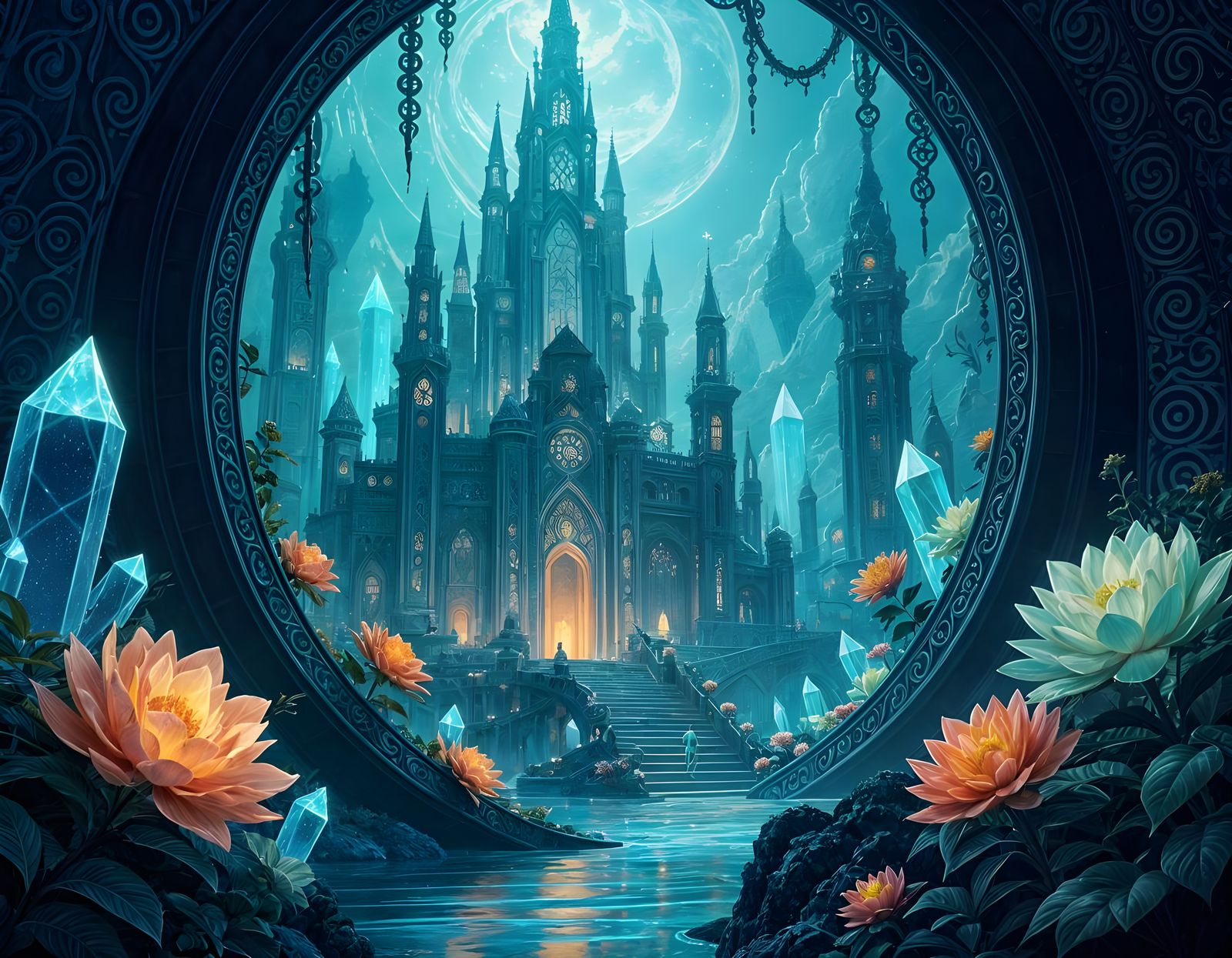 Synthwave Bioluminescent Palace Beneath Alien World