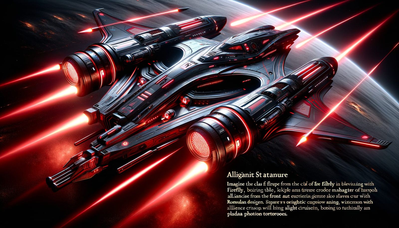 Firefly Class space ship, Chrome black red,
