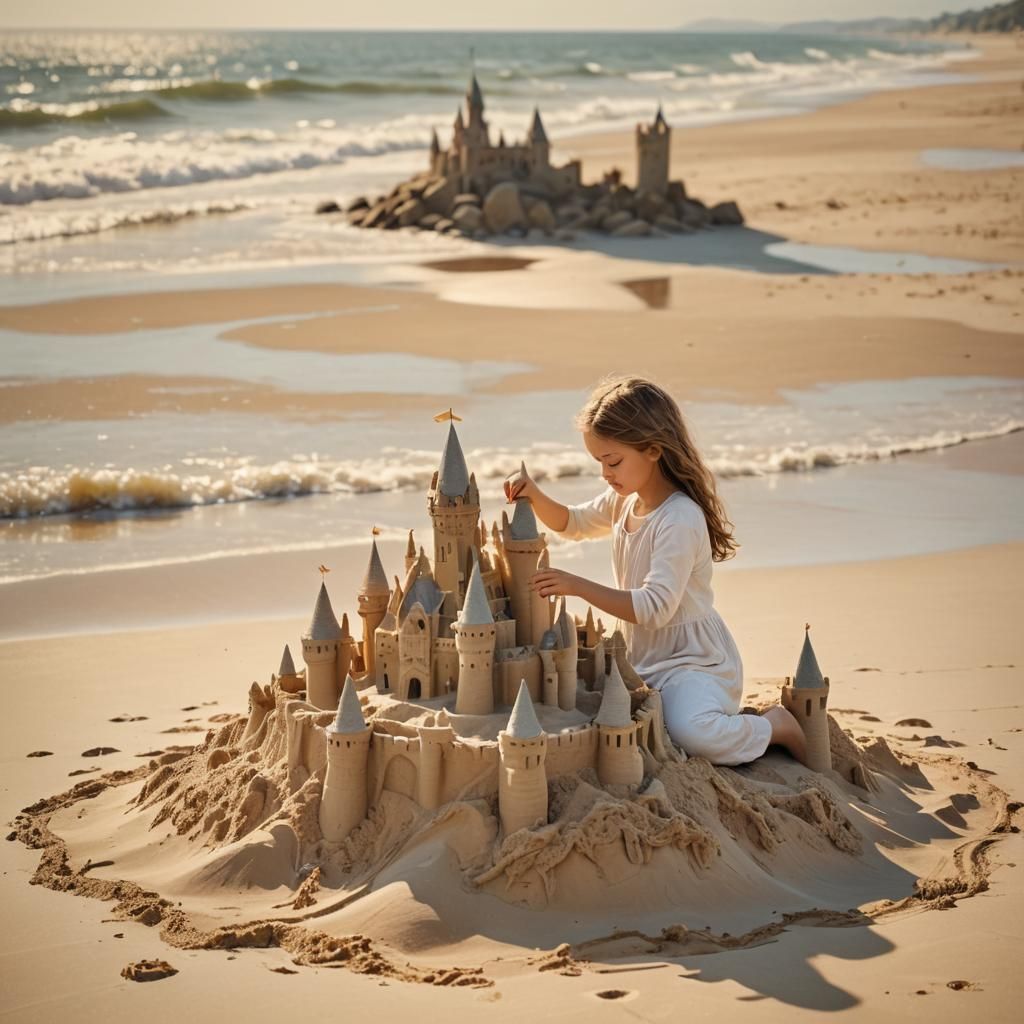 Impressionistic Sand Castle on a Sunny Beach