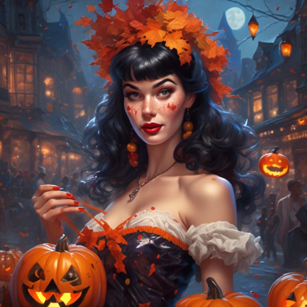 Hyperrealistic Halloween Pinup Portrait in Artgerm Style