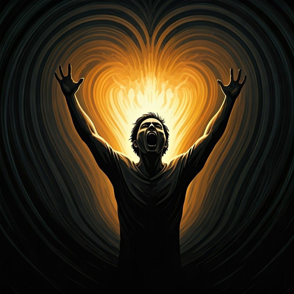 Anguished Figure Against Swirling Blackness