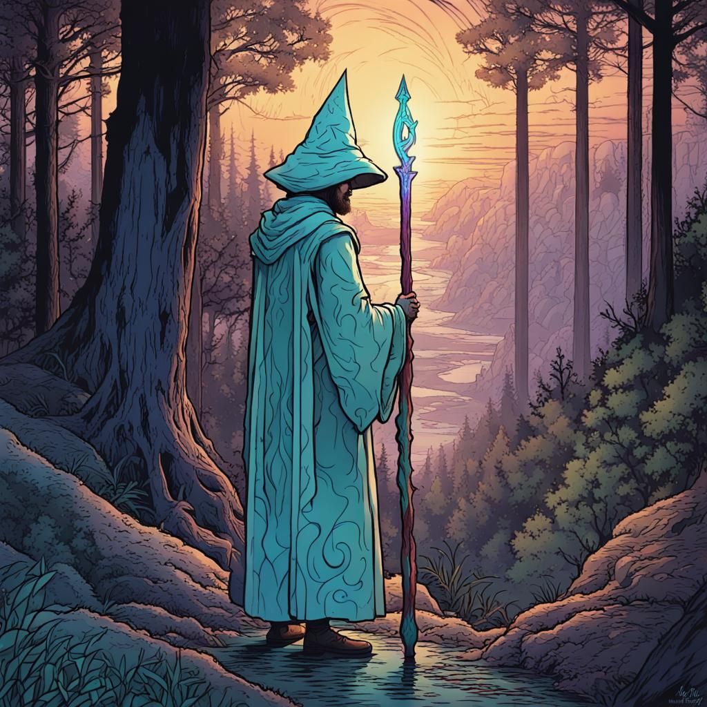 Mage in Iridescent Robe in Retro D&D Style
