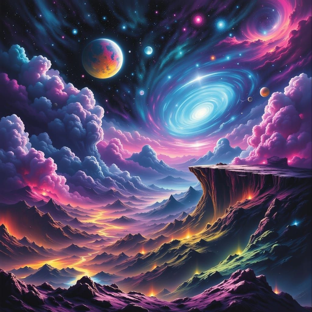 Vibrant Cosmic Landscape in Futuristic Style