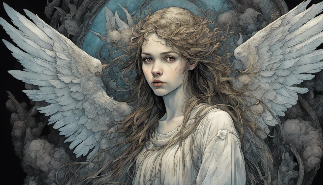 Angelic Portrait of Hidden Horror in Digital Art