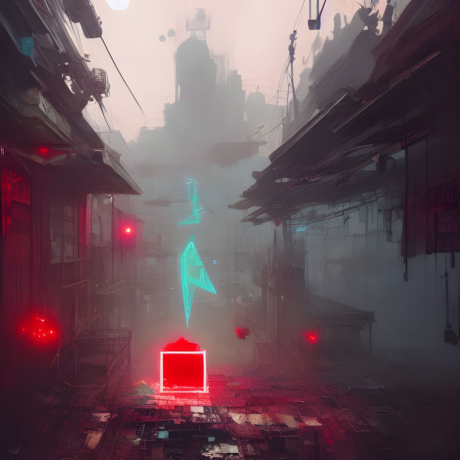 Abandoned Cityscape with Lazer Cat: Fantasy Art