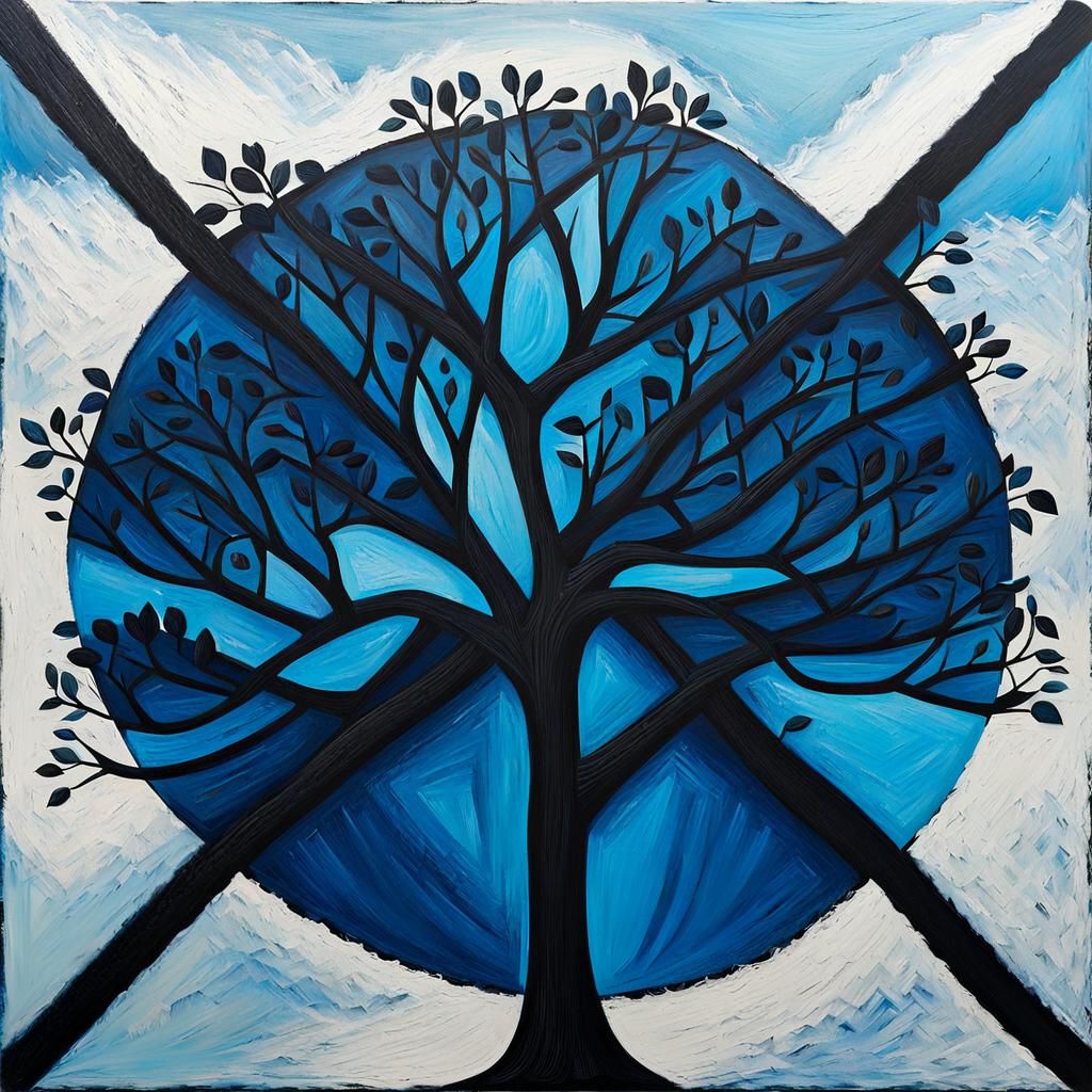 Expressionist Tree Painting with Thick Texture