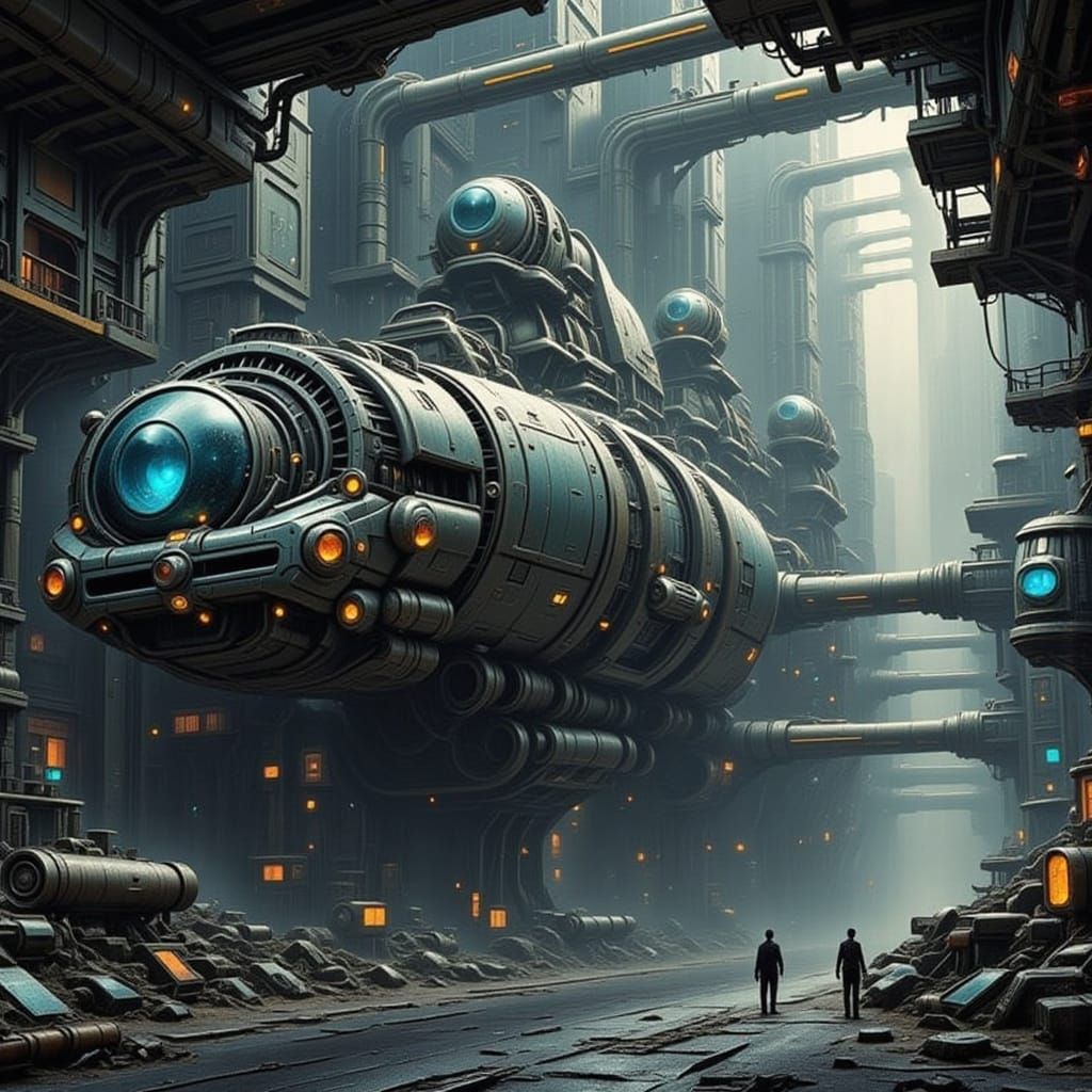 Abandoned Derelict Spaceship in Futuristic Landscape