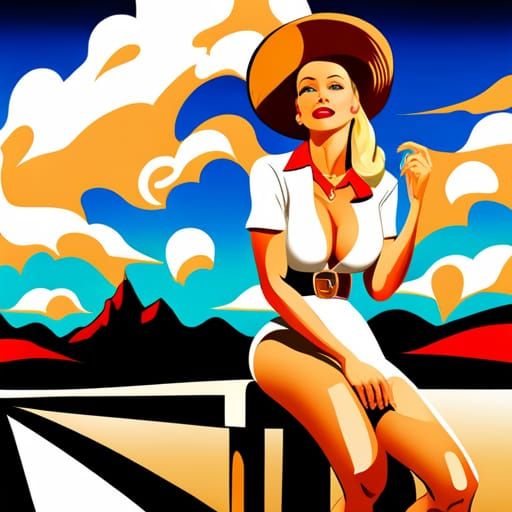 Retro Cowgirl Pinup with Abstract Vector Art