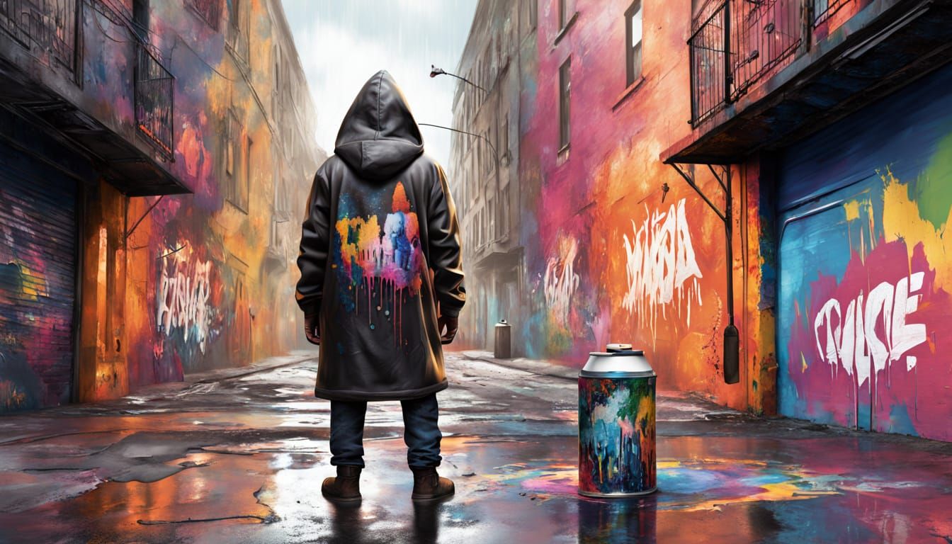 Hyper Realistic Urban Street Art Scene with Vibrant Graffiti