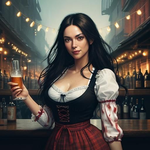 Bavarian Woman in Dirndl Dress at Oktoberfest