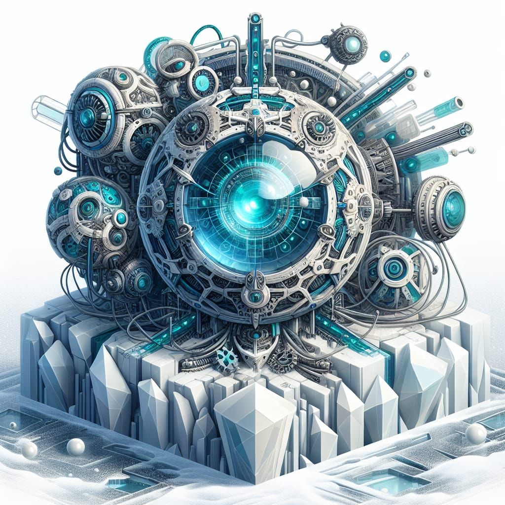 Larimar Steampunk Machine Encased in Crystal Cubism