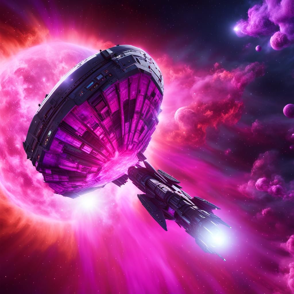 Futuristic Starship Soaring Through Nebula, 3D Rendering