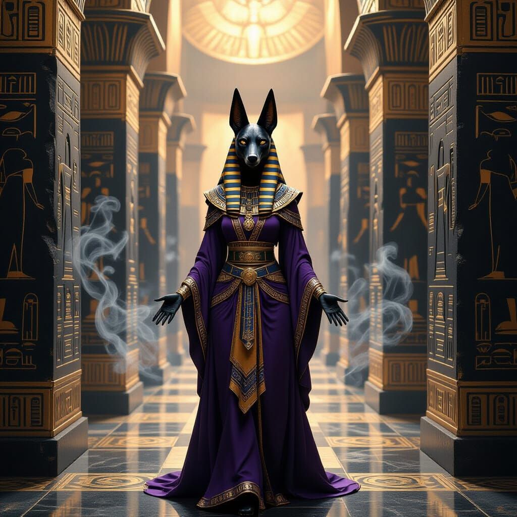 Anubis Courtier in Obsidian Hall: Graphite and Charcoal Art
